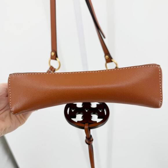 Tory Burch Miller Metal Logo Brown Tan Leather Crossbody Bag Small Handbag - Picture 4 of 9